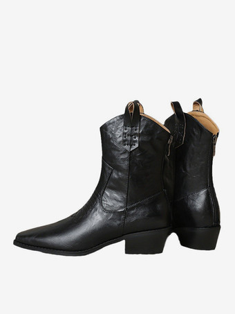 Botas vaqueras negras con punta puntiaguda y botines planos