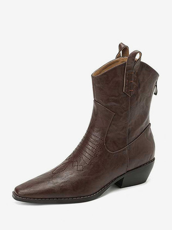 MarrónBotas vaqueras negras con punta puntiaguda y botines planos