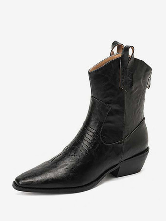 negro Botas vaqueras negras con punta puntiaguda y botines planos