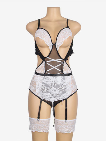 女性用セクシーなテディランジェリーコントラストカラーレース