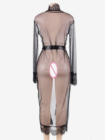 プラスサイズローブ シースルーレース シアーランジェリー スリープウェア ナイトガウン