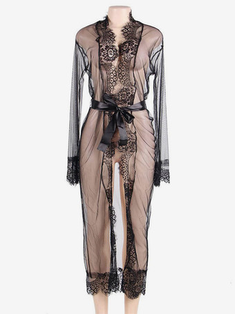 プラスサイズローブ シースルーレース シアーランジェリー スリープウェア ナイトガウン