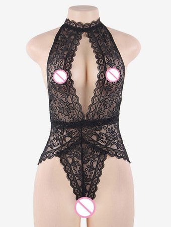 プラスサイズのテディ、ブラックレースのセクシーな女性用ランジェリー