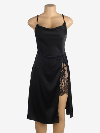 プラスサイズ ランジェリー デート フロントスリット シアー シャンパン シュミーズ スリープウェア