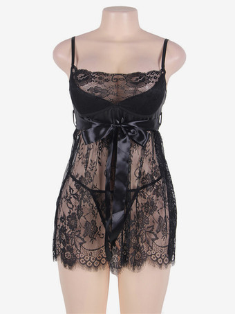 大人のシックなベビードール シュミーズ ホワイトドレス 2ピース 室内用 プラスサイズ ランジェリー