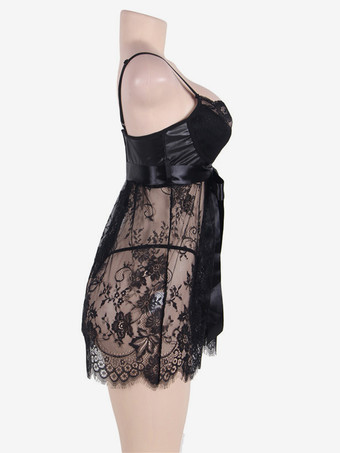 大人のシックなベビードール シュミーズ ホワイトドレス 2ピース 室内用 プラスサイズ ランジェリー