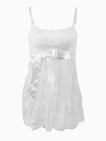 大人のシックなベビードール シュミーズ ホワイトドレス 2ピース 室内用 プラスサイズ ランジェリー