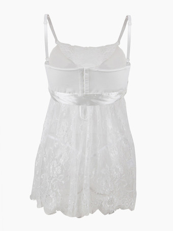 大人のシックなベビードール シュミーズ ホワイトドレス 2ピース 室内用 プラスサイズ ランジェリー