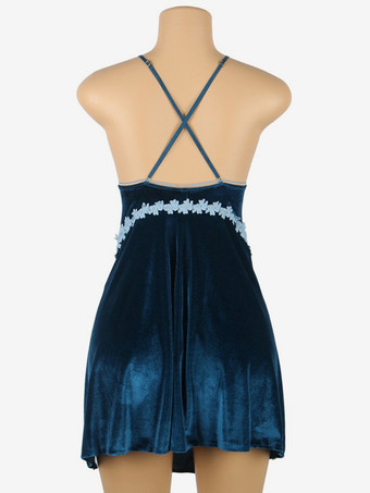 ベビードール シュミーズ シック バレンタイン ハイスリット ブルー プラスサイズ ランジェリー