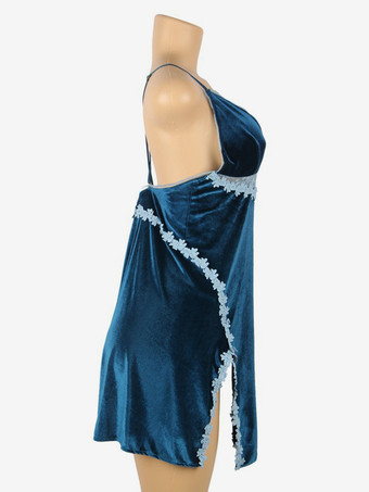 ベビードール シュミーズ シック バレンタイン ハイスリット ブルー プラスサイズ ランジェリー