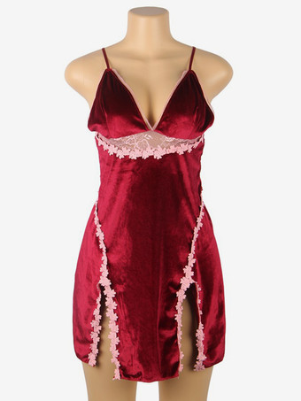 ベビードール シュミーズ シック バレンタイン ハイスリット ブルー プラスサイズ ランジェリー