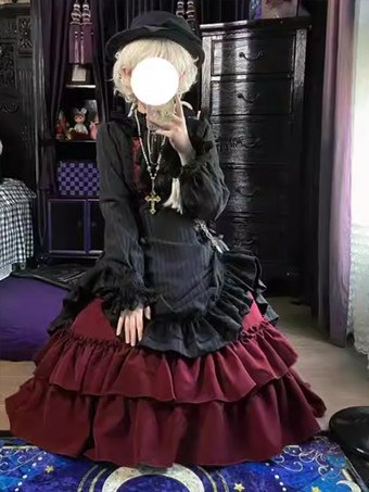 Vestidos góticos de lolita con cordones y volantes bloques de color negro