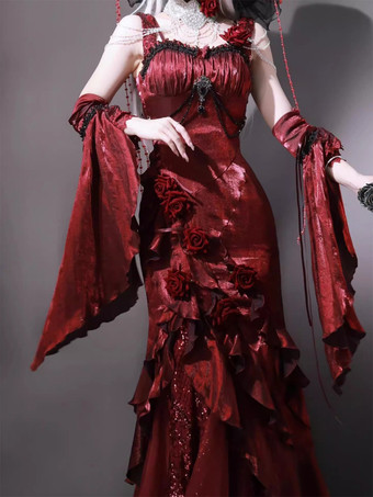 ハロウィン ゴシックロリータドレス リボン フリル 赤 赤