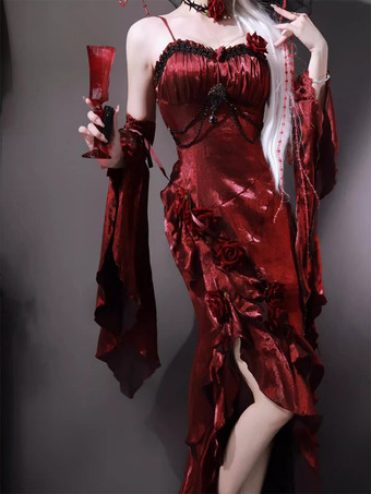 ハロウィン ゴシックロリータドレス リボン フリル 赤 赤