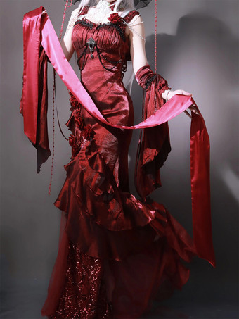 ハロウィン ゴシックロリータドレス リボン フリル 赤 赤