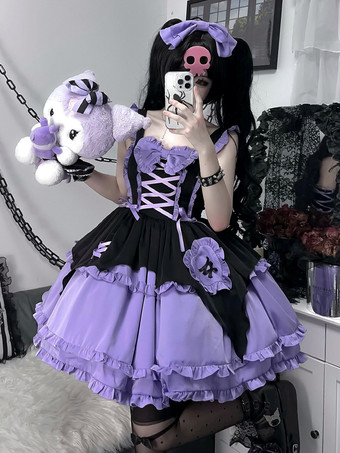 Pastel Gothic Lolita Dress Ruffles Lace Up Purple Romance Gothic Lolita