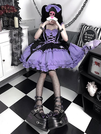   ゴシック ロリータ サスペンダードレス パープル ダークシリーズ 魔法少女 フリル レースアップ コスプレ衣装