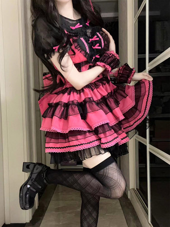 ゴシック ロリータ ドレス フリル 水玉 ローズ グリーン