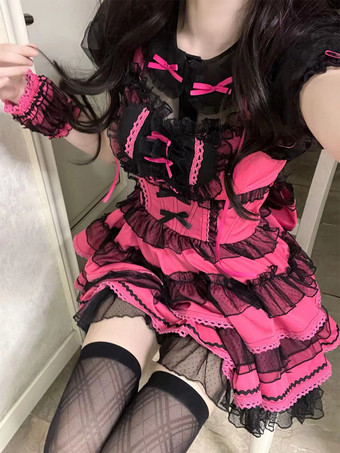 ゴシック ロリータ ドレス フリル 水玉 ローズ グリーン