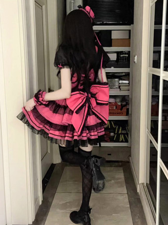 ゴシック ロリータ ドレス フリル 水玉 ローズ グリーン