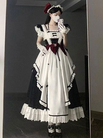 ブラック ゴシック ロリータ ドレス フリル リボン ブラック ブラック