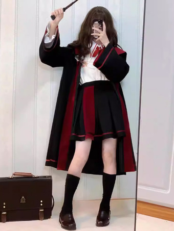 ゴシックロリータ衣装 黒リボン ジャカード 長袖スカート ケープ ブラウス