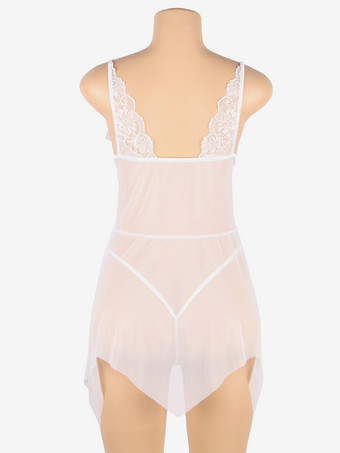 プラスサイズ ランジェリー シック 室内用 ホワイト ブラック シュミーズ ベビードール