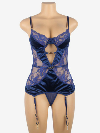 プラスサイズ ランジェリー ベビードール シュミーズ ブルー ドレス 2ピース スリープウェア ナイトガウン