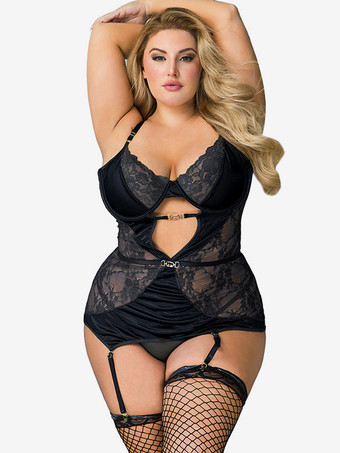 ブラック プラスサイズ ランジェリー ベビードール シュミーズ ブルー ドレス 2ピース スリープウェア ナイトガウン