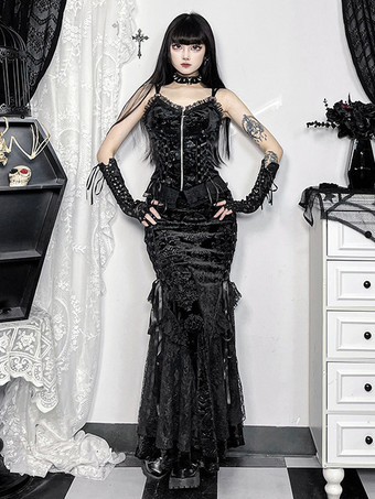 negro Faldas lolita negras con encaje y jacquard de estilo gótico lolita SK