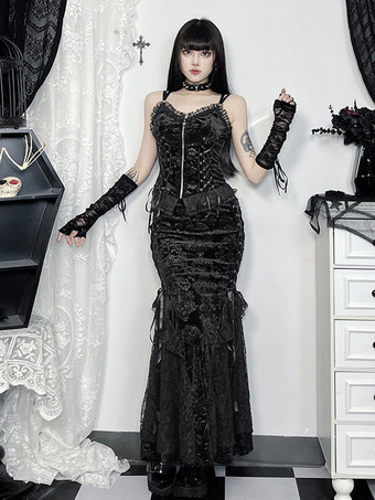 Faldas lolita negras con encaje y jacquard de estilo gótico lolita SK