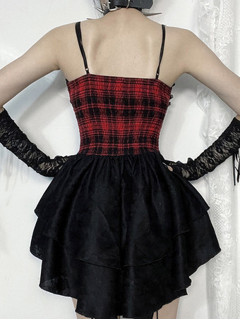 Abiti Gothic Lolita Pizzo Scozzese Rosso Rosso