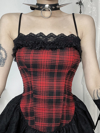 Abiti Gothic Lolita Pizzo Scozzese Rosso Rosso