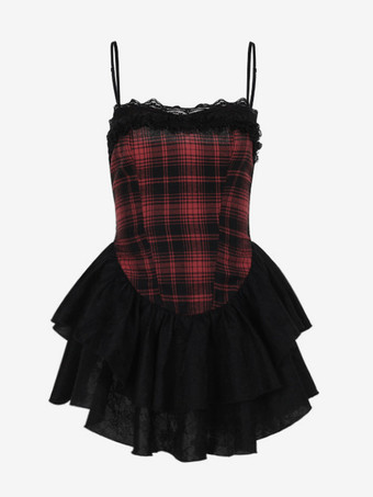 Abiti Gothic Lolita Pizzo Scozzese Rosso Rosso