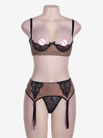 プラスサイズ ランジェリー レース シック 大人用 ブラ パンティ 3点セット