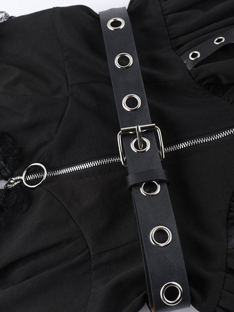 Robe gothique Lolita   Cosplay longueur genou à volants en dentelle gothique Lolita