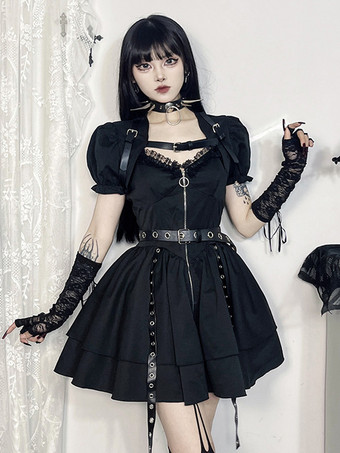 Robe gothique Lolita   Cosplay longueur genou à volants en dentelle gothique Lolita