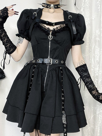 Robe gothique Lolita   Cosplay longueur genou à volants en dentelle gothique Lolita