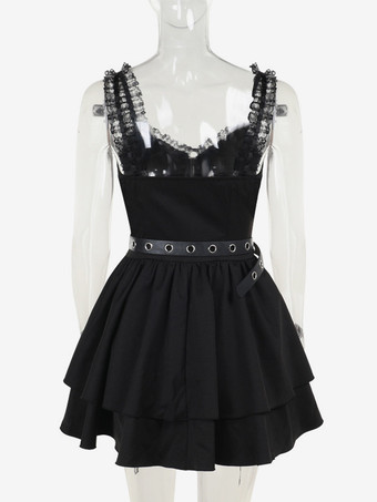 Robe gothique Lolita   Cosplay longueur genou à volants en dentelle gothique Lolita