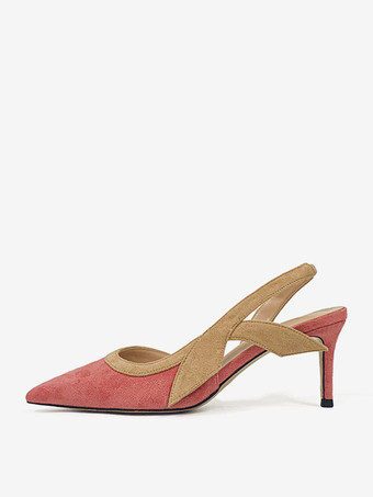 ピンク レディースヒールサンダル ポインテッドトゥサンダル スティレットヒール テキスタイル