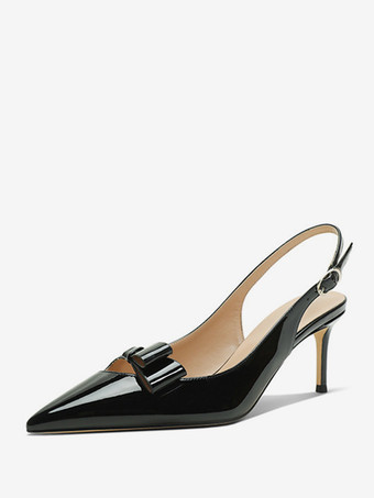 Black Women's Heel Sandals Pointed Toe Stiletto Heel Sandals PU Leather