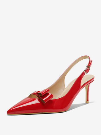 Red Women's Heel Sandals Pointed Toe Stiletto Heel Sandals PU Leather