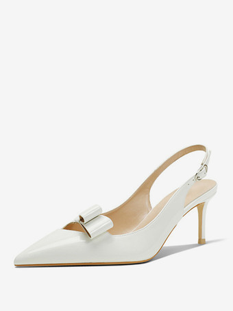 White Women's Heel Sandals Pointed Toe Stiletto Heel Sandals PU Leather