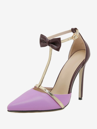 パープル レディースヒールサンダル ポインテッドトゥ スティレットヒール PUレザーサンダル