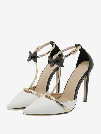 ホワイト レディースヒールサンダル ポインテッドトゥ スティレットヒール PUレザーサンダル