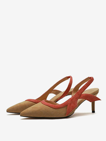 肌色レディースヒールサンダル ポインテッドトゥサンダル スティレットヒール テキスタイル