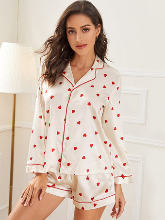 アイボリー パジャマセット エクリュホワイト 室内用 シルク風ランジェリー