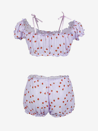 パジャマセット ラベンダーチュールリボン 室内用ランジェリー