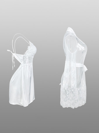 パジャマセット ホワイト シースルー レース デイリーカジュアル バックレス ランジェリー