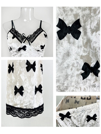 パジャマセット エクリュ ホワイト レース 室内用 ツートン ベロア ランジェリー